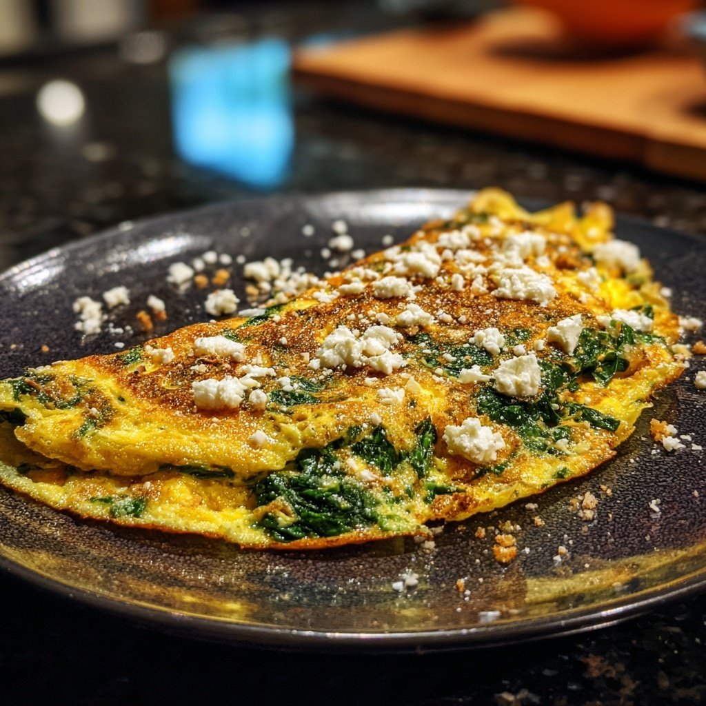 Kalorienarme Spinat Feta Omelette