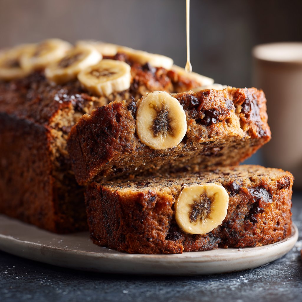 Bananenbrot mit Kakao und Banane