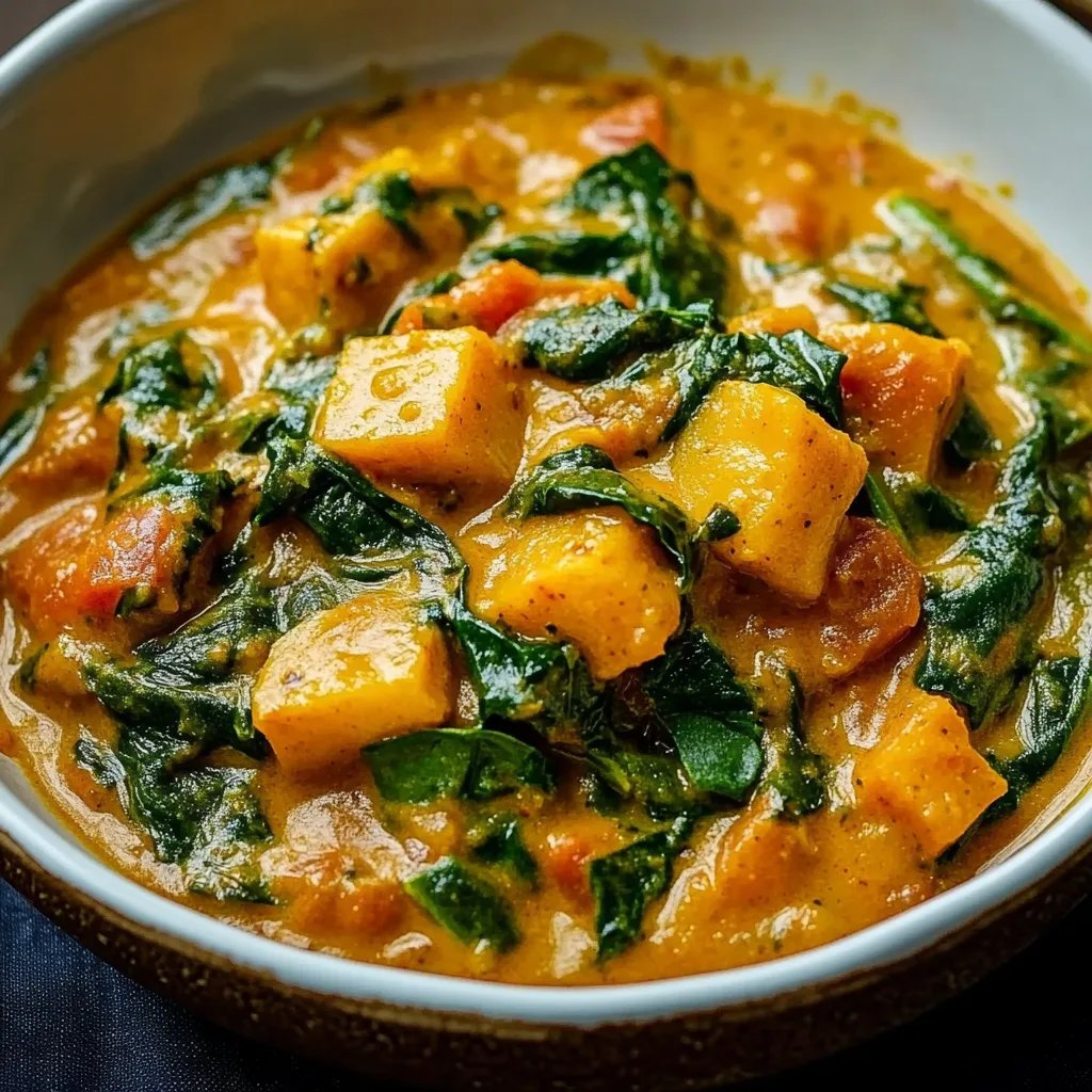 Süßkartoffel-Curry mit Spinat